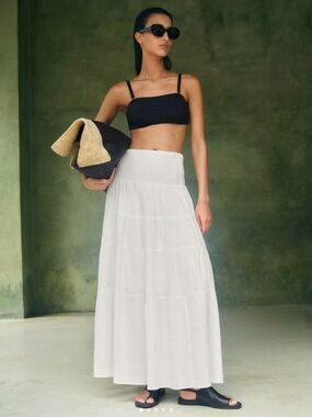 ME+EM White Cheesecloth Tiered Maxi Skirt